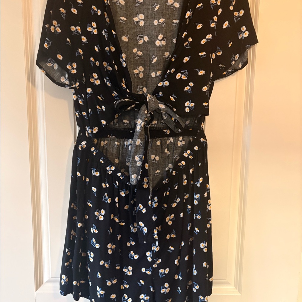 Floral Black Romper with Tie Front